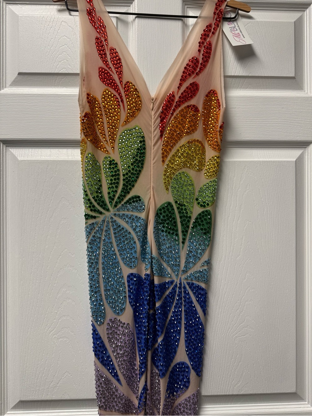 Rainbow Crystal Embellished Nude Illusion Mini Dress - Picture 6 of 6